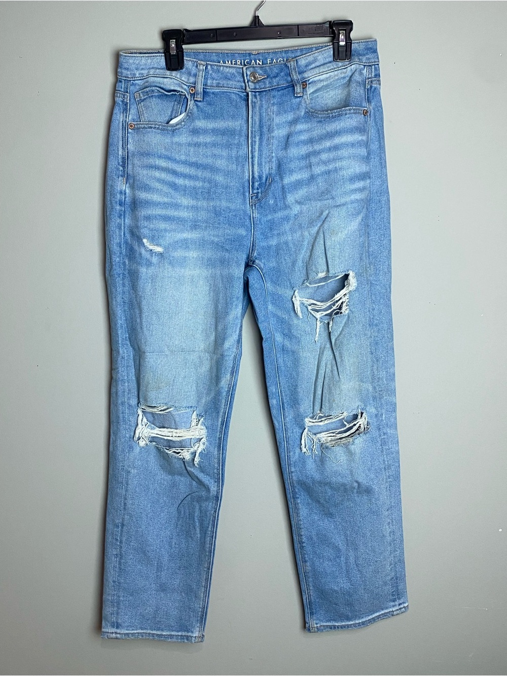 American Eagle Outfitters Light Blue Distressed Straight Leg Jeans